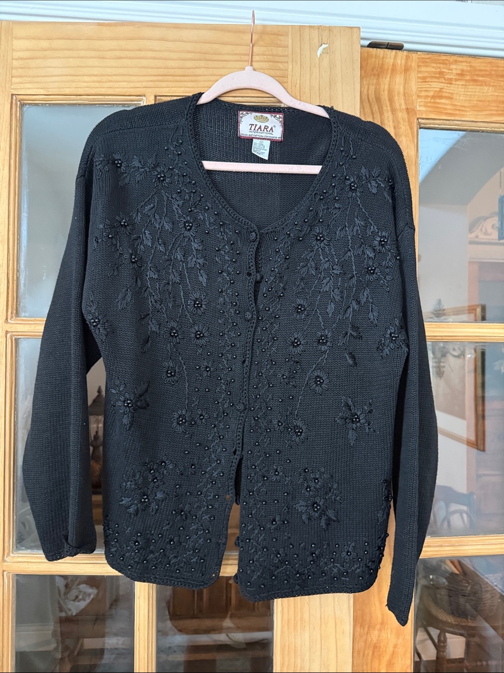 Tiara Black Beaded Floral Knit Cardigan